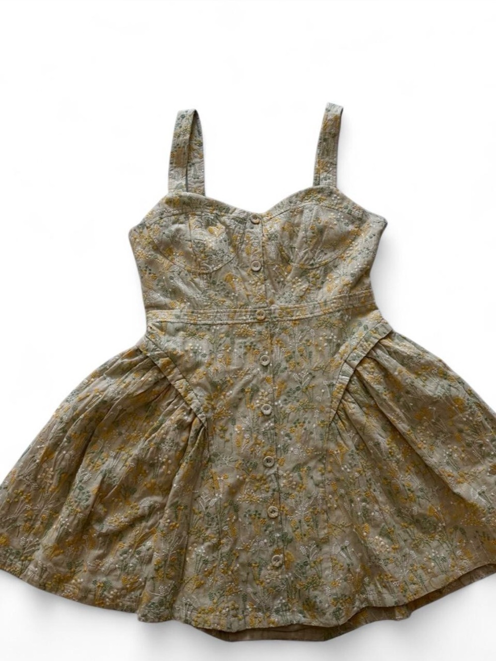 NWT English Factory green & yellow stitched floral dress